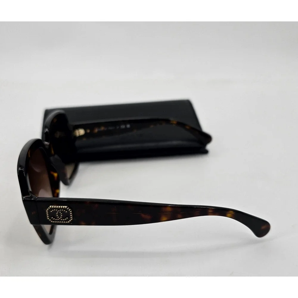 Chanel 5479 Oversized Square Sunglasses Dark Havana Brown Gold CC 56mm